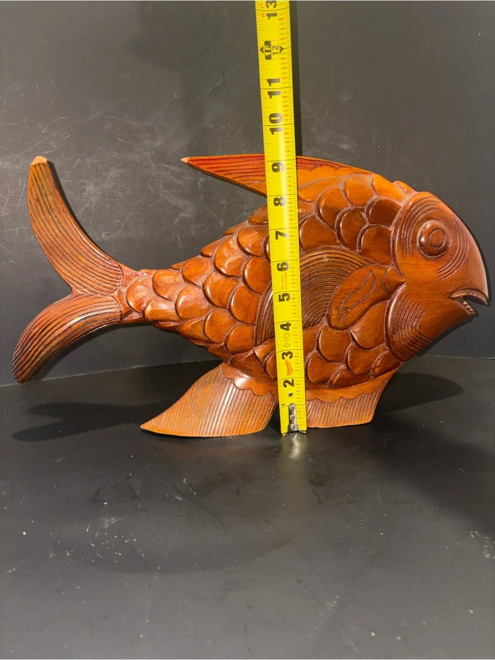 Handcrafted Wood Orange Fish Décor Vintage